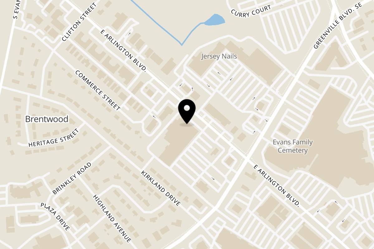 Map showing the location of Habibi Mediterranean Grill on 310 E Arlington Blvd in Greenville